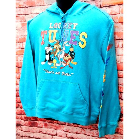 Looney Tunes Hoodie Women Medium Blue Tweety Bird That's All Folks Graphic Print - Picture 5 of 6